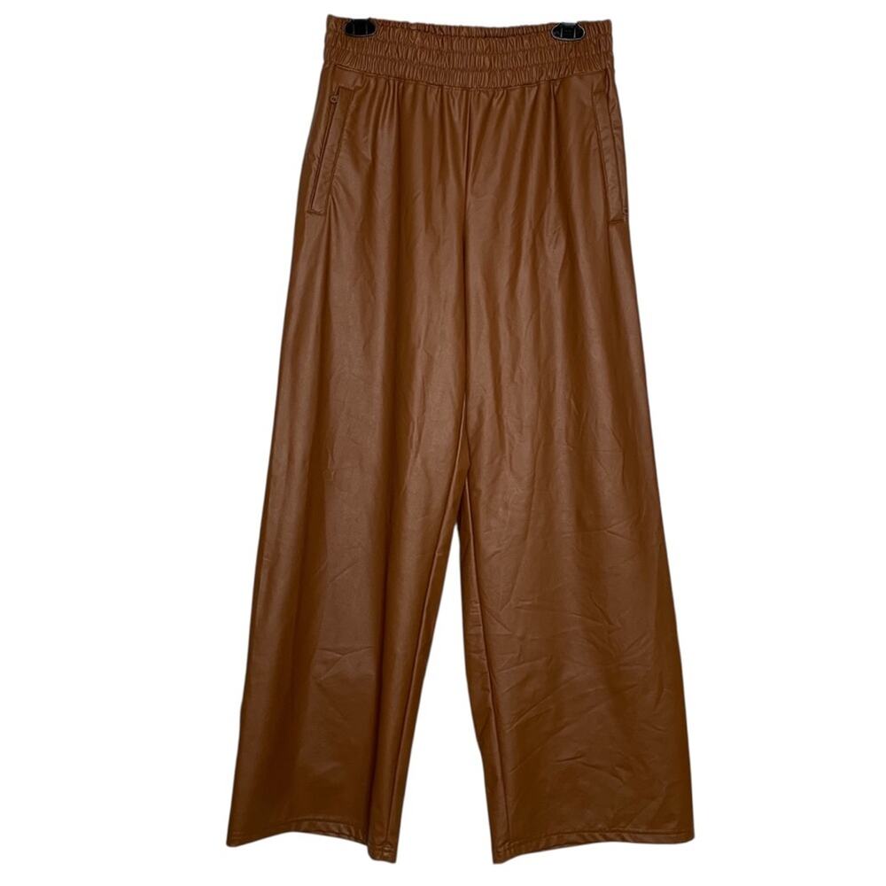 OFFLINE By Aerie Real Luxe Faux Leather Pants Wide Leg Brown Size M